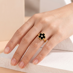 Black Bloom Adjustable Ring