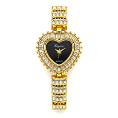 black dial heart crystal watch everyco | gold crystal watch for women Pakistan | heart shaped ladies watch gold | elegant women quartz watch Pakistan
