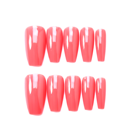 Coral Glow Coffin Press-On Nails