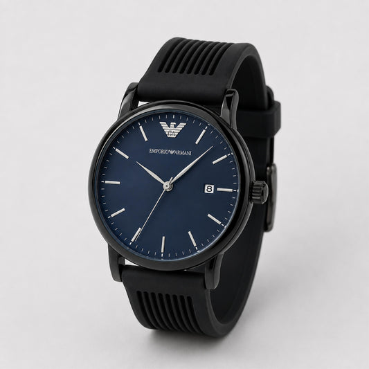 Dark Blue Dial Black Strap Watch