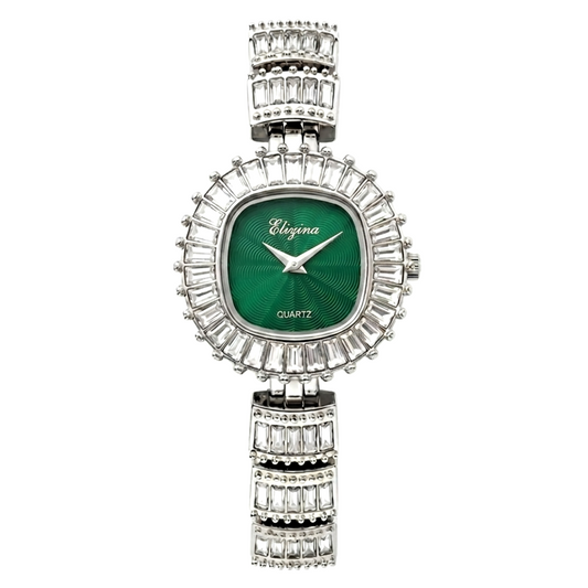 Eliyina Emerald Dial Watch - Silver