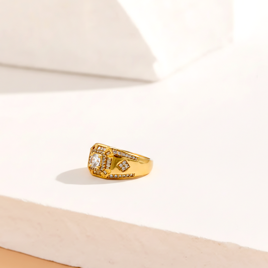 Geometric Gold Zircon Ring