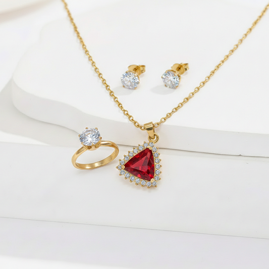 Gold-Toned Red Jewelry Set