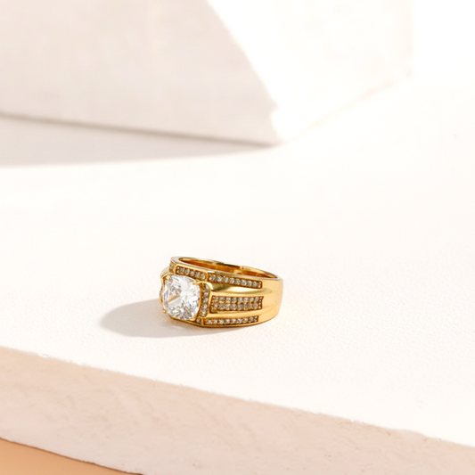 Gold Cushion Zircon Ring