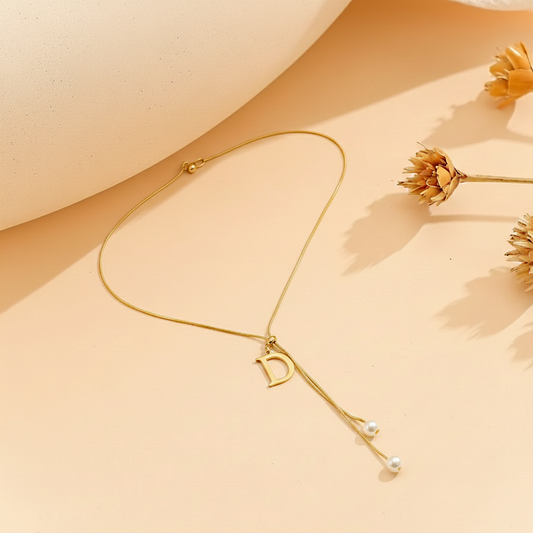 Gold D Initial Pearl Locket