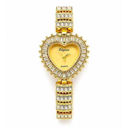 gold dial heart crystal watch everyco | white crystal watch for women Pakistan | heart shaped ladies watch gold | elegant women quartz watch Pakistan