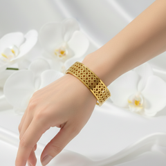 Gold Geometric Lattice Bangle