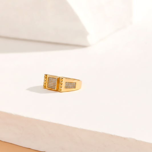 Gold Pave Square Ring