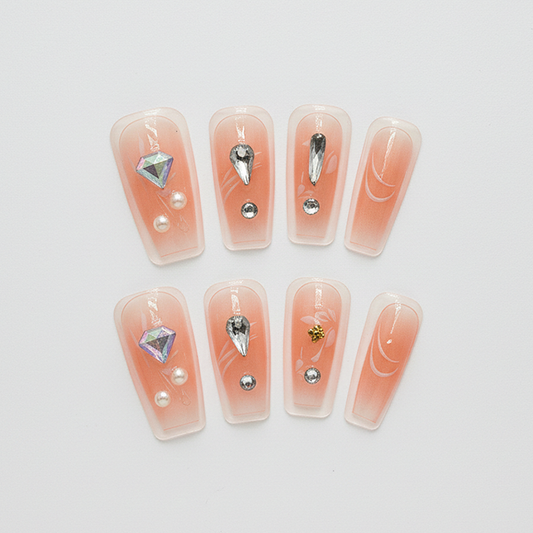 Jeweled Peach Ombre Press-Ons