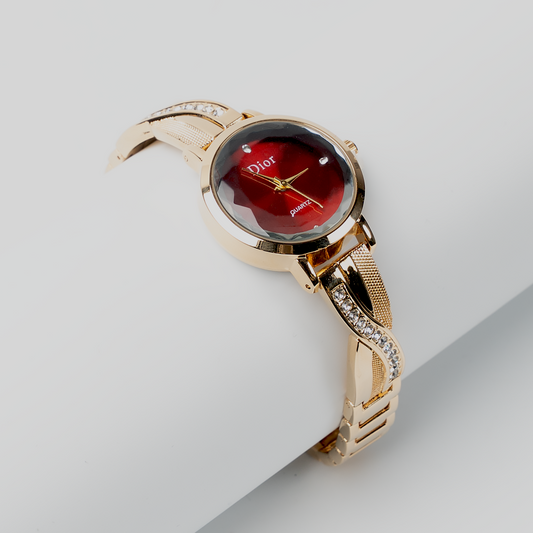 Ladies Luxury Gold Bracelet Watch – Red Dial