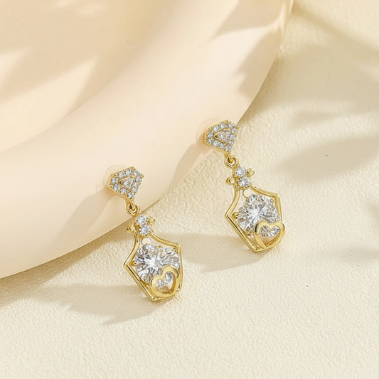 Pave Heart CZ Drop Earrings