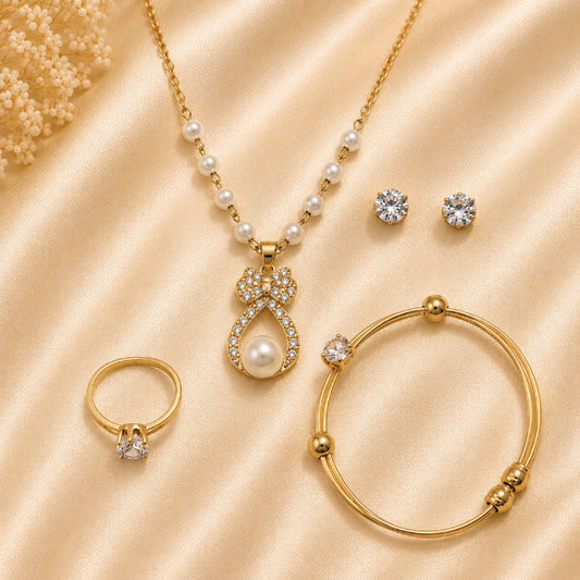 Pearl Zirconia Locket Set