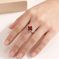 Red Carnelian Clover Ring