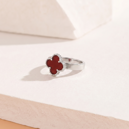 Red Carnelian Clover Ring
