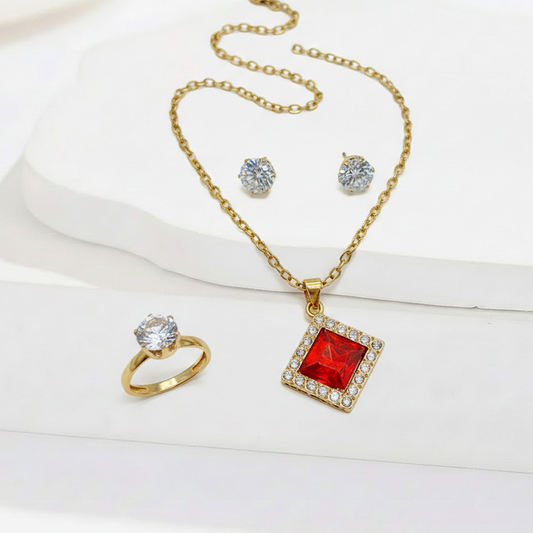 Red Stone Gold Jewelry Set
