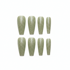 Sage Glitter Coffin Press-On Nails