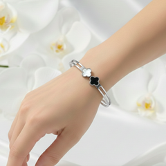 Silver Contrast Cleef Duo Bangle