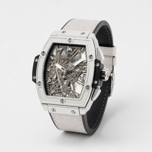 Silver Skeleton Dial Watch