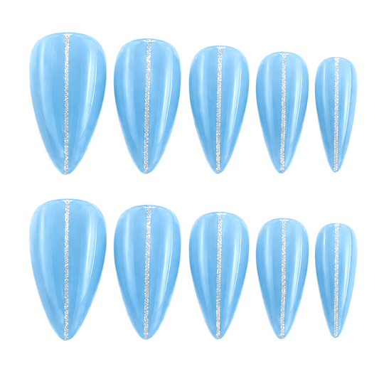 Sky Blue Stripe Press-On Nails