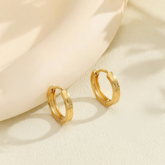 Star Etched Gold Hoops
