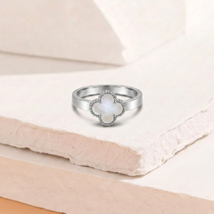 White Carnelian Clover Ring