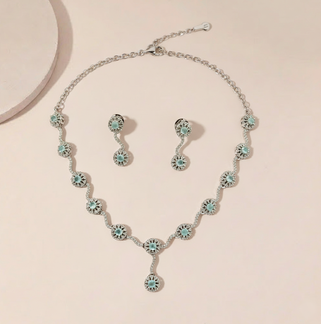 Aqua Flower Jewelry Set