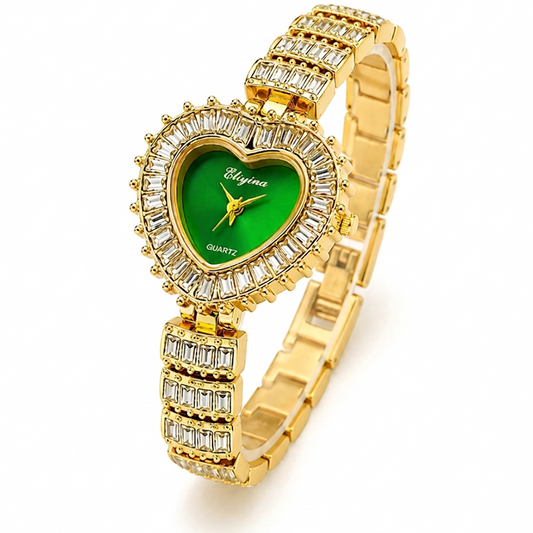 Green Dial Heart Crystal Watch