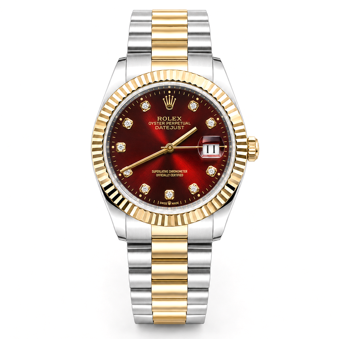 Two-Tone Crimson Dial Watch