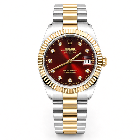 Two-Tone Crimson Dial Watch
