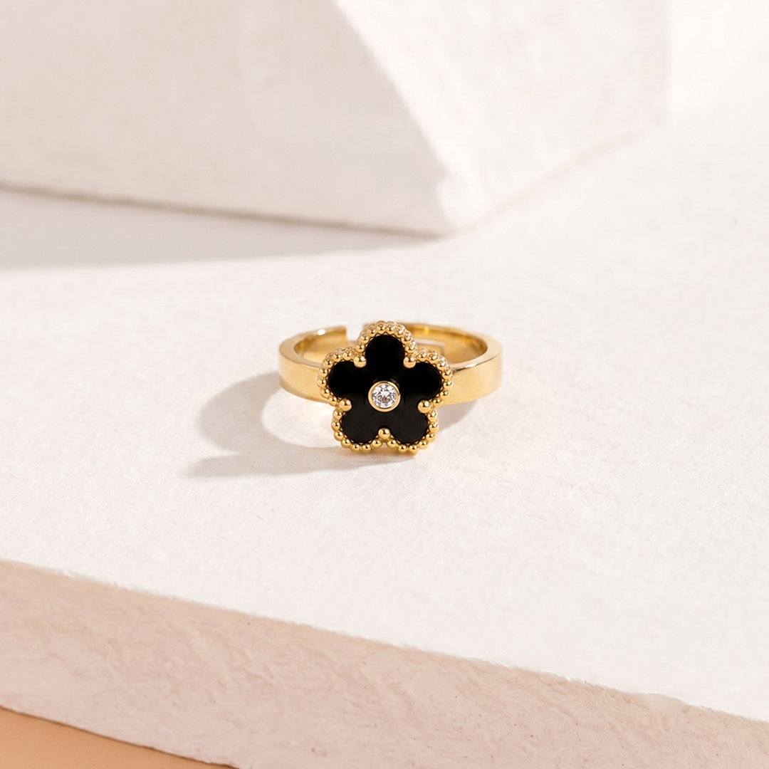 Black Bloom Adjustable Ring