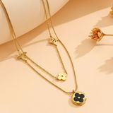 black cleef layered pendant necklace everyco | black clover necklace Pakistan gold design | layered pendant necklace for women in Pakistan