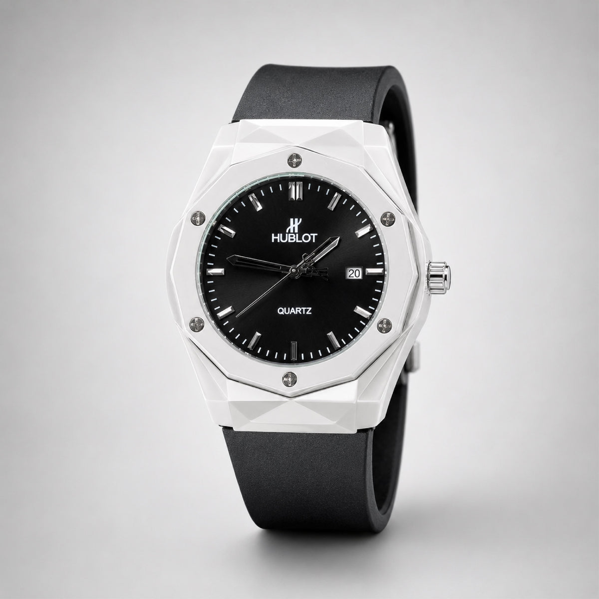 Black Dial Geometric Bezel Watch