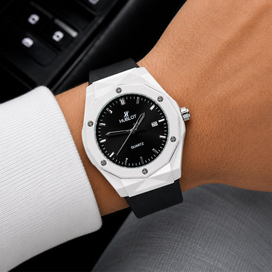 Black Dial Geometric Bezel Watch