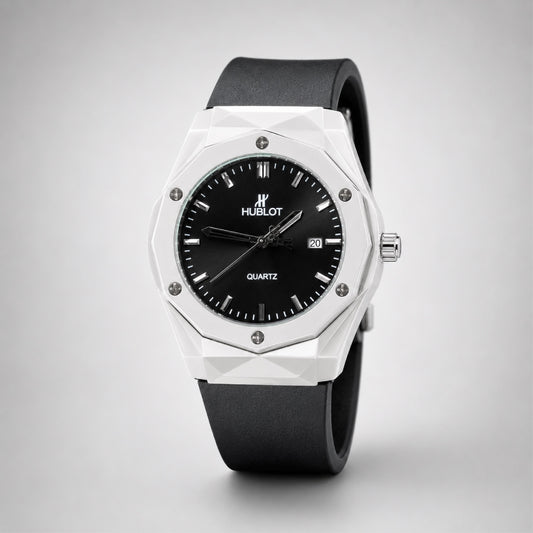 Black Dial Geometric Bezel Watch
