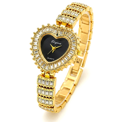 Black Dial Heart Crystal Watch