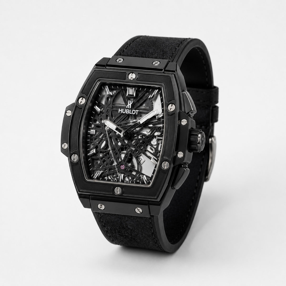 Black Skeleton Dial Watch