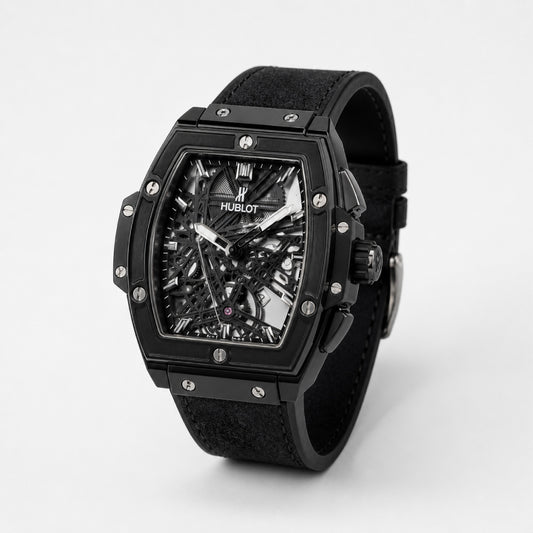 Black Skeleton Dial Watch