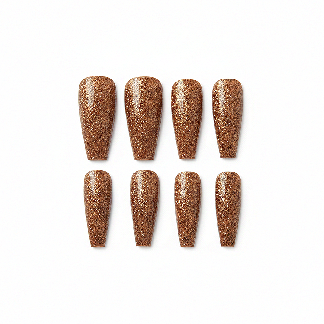 Bronze Glitter Coffin Press-On Nails