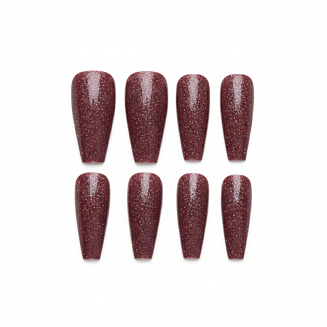 Brown Glitter Coffin Press-On Nails