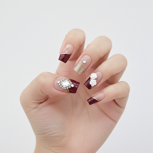Burgund Glamour Press-On Nails