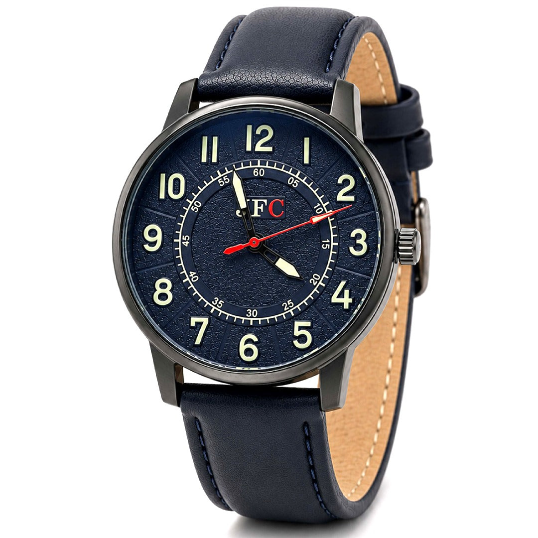 Classic Black Textured Dial Leather Strap Watch