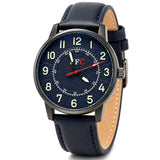 Classic Black Textured Dial Leather Strap Watch