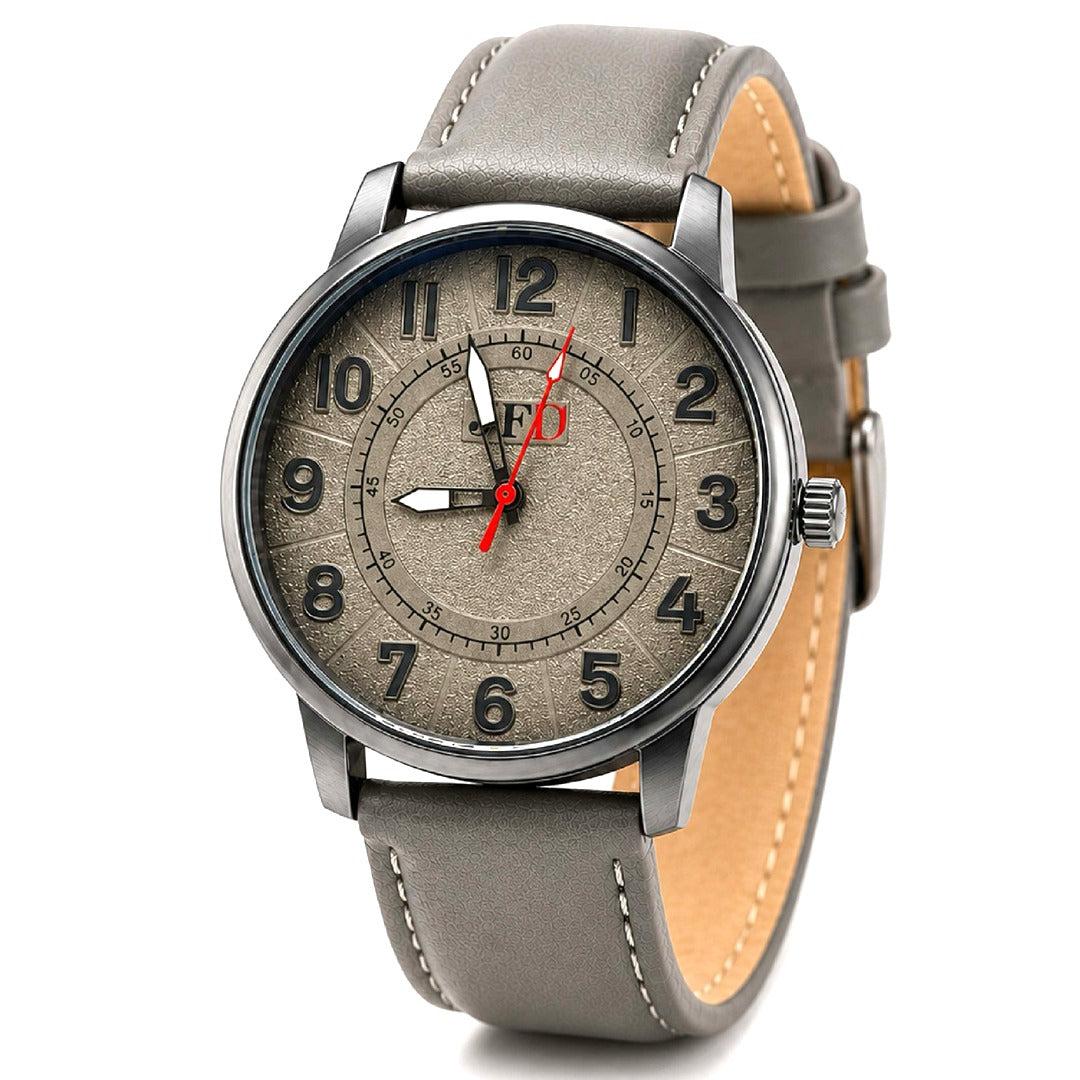 Classic Grey Dial Leather Strap Watch