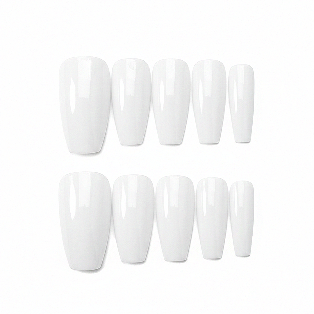 Classic White Coffin Press-On Nails