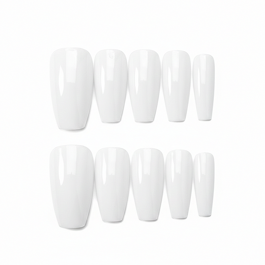 Classic White Coffin Press-On Nails