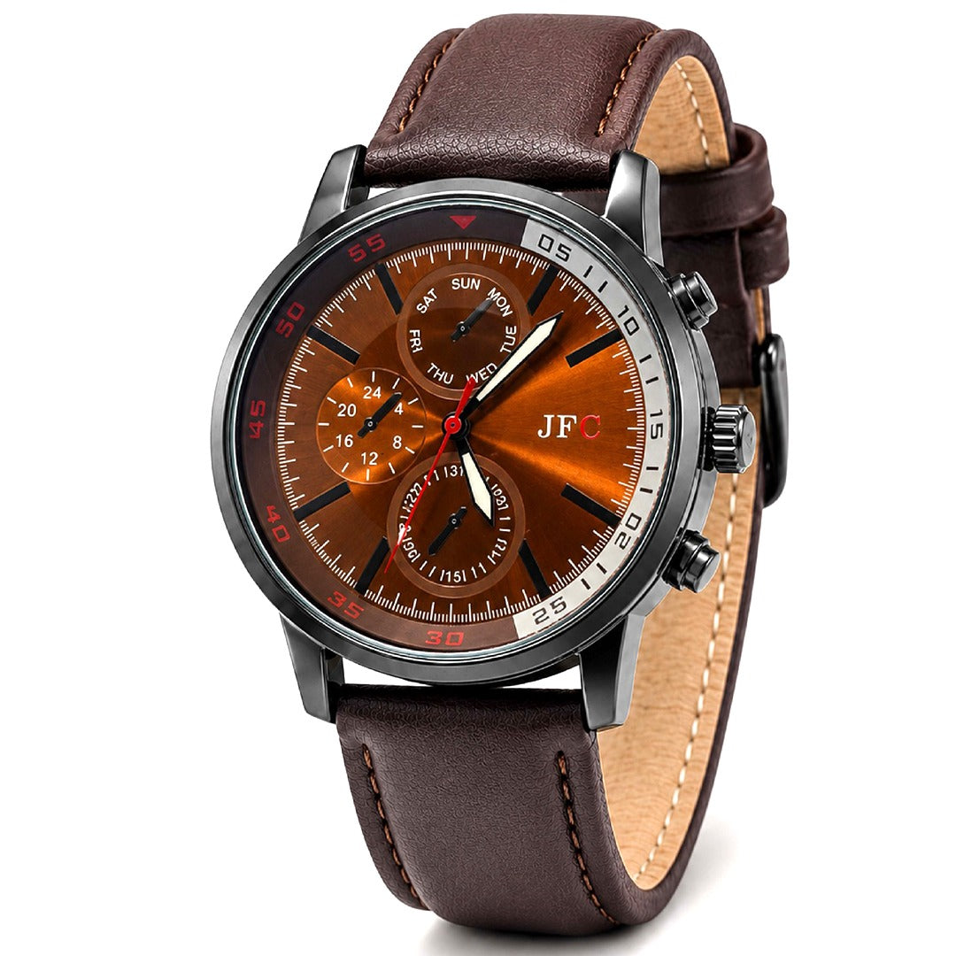 Coffee Brown Leather Strap Watch