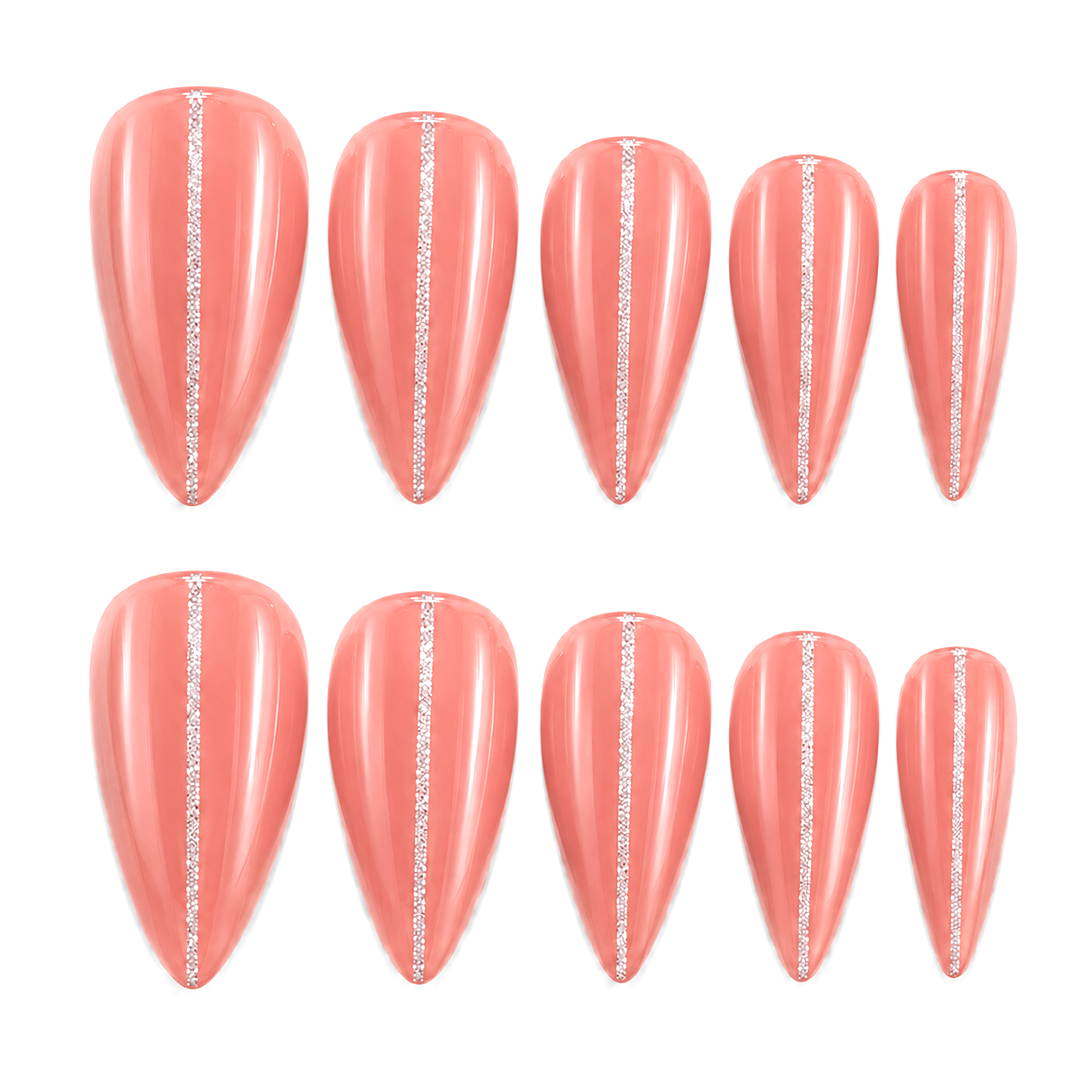 Coral Stripe Press-On Nails