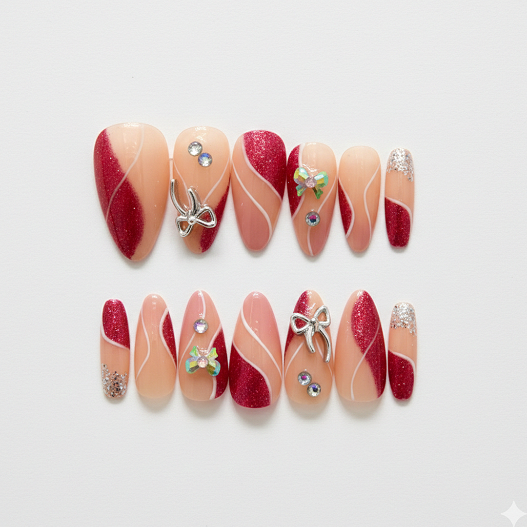 Crimson Swirl Elegance Press-Ons