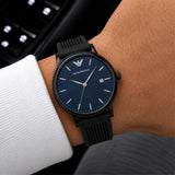 Dark Blue Dial Black Strap Watch