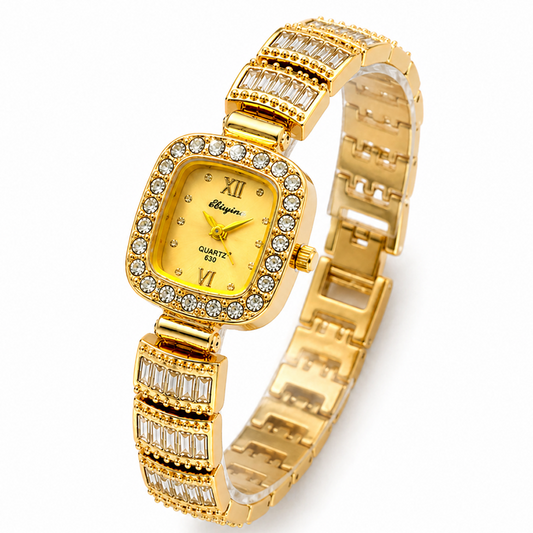 Eliyina Gold Crystal Square Watch - Gold Dial